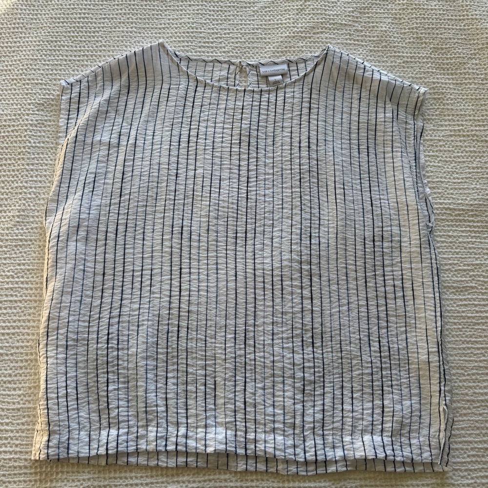 Liz Claiborne Blue and White Striped Blouse size large